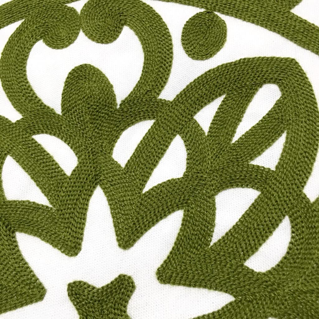 Boho Embroidered Throw Pillow Cover 18"x18" Set of 2 (Olive Green / 18" x 18" (Pack of 2))