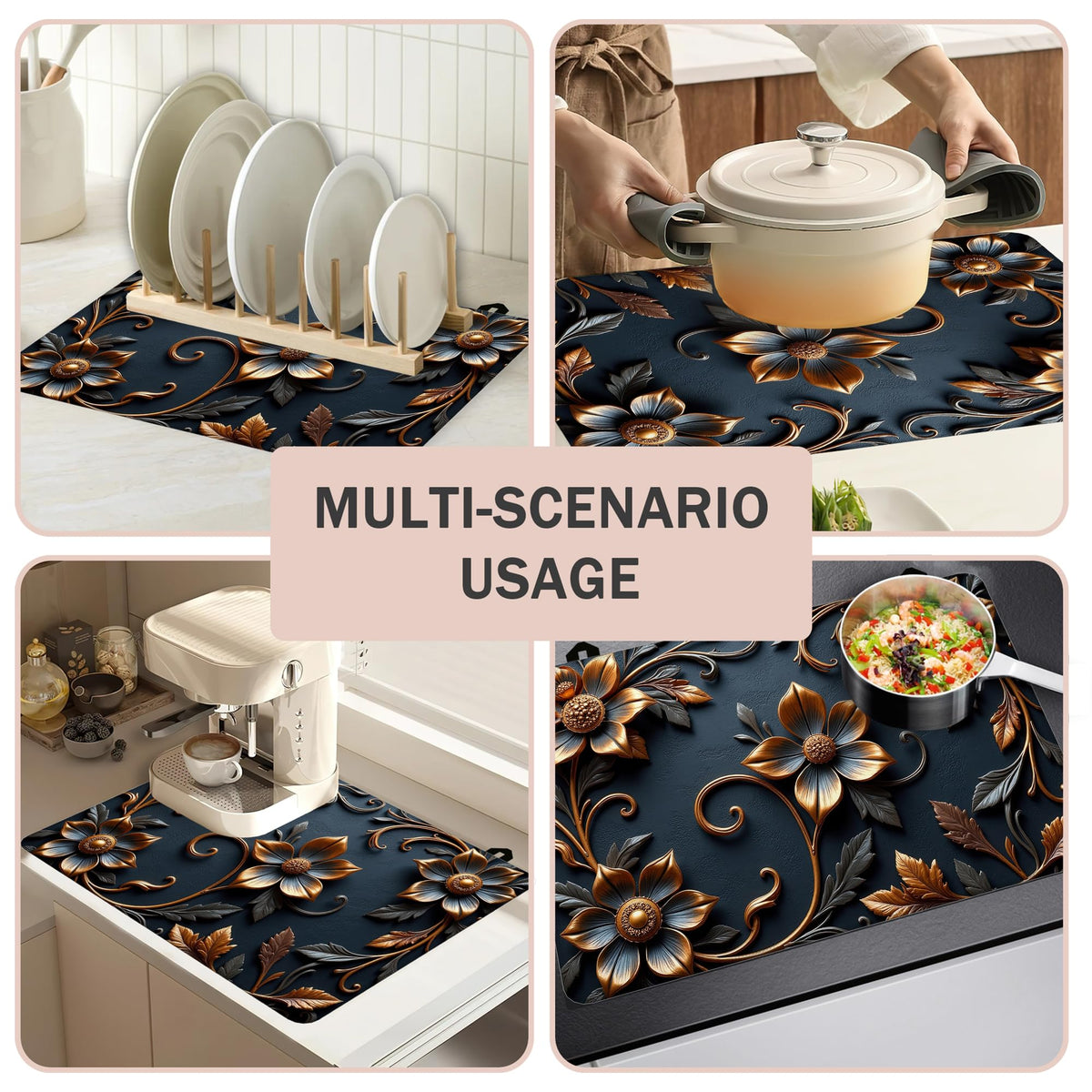 Multi Design Silicone Stove Cover for Glass (Baroque Floral)