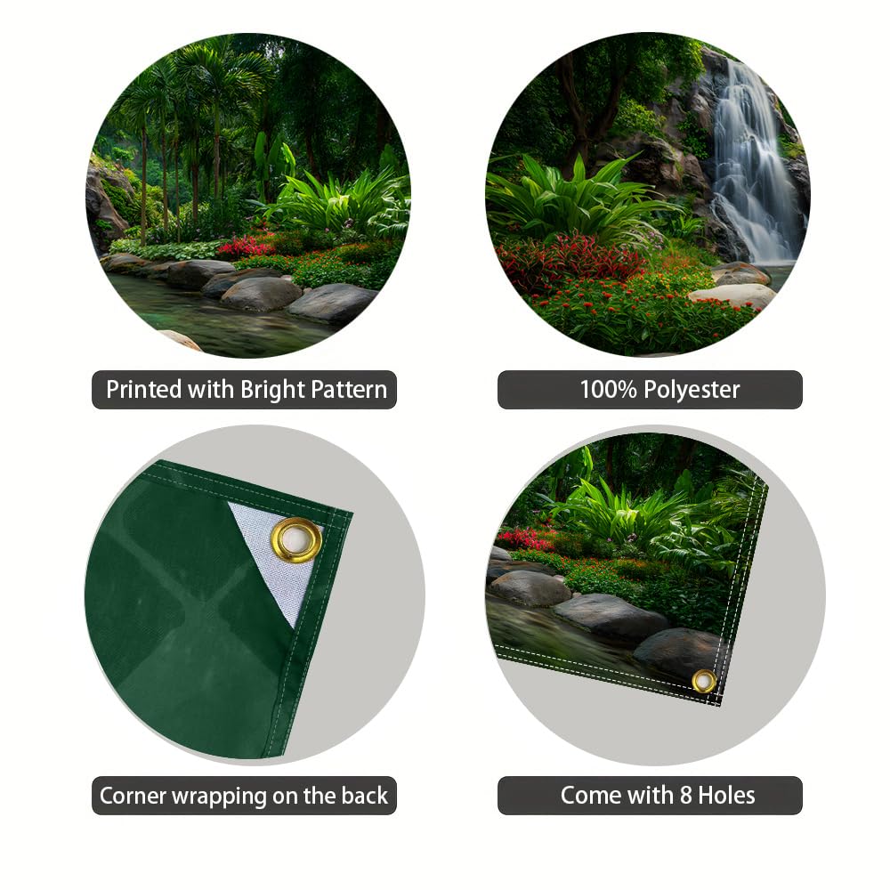 Waterfalls Garage Door Cover Banner (Green Scenic Waterfall)