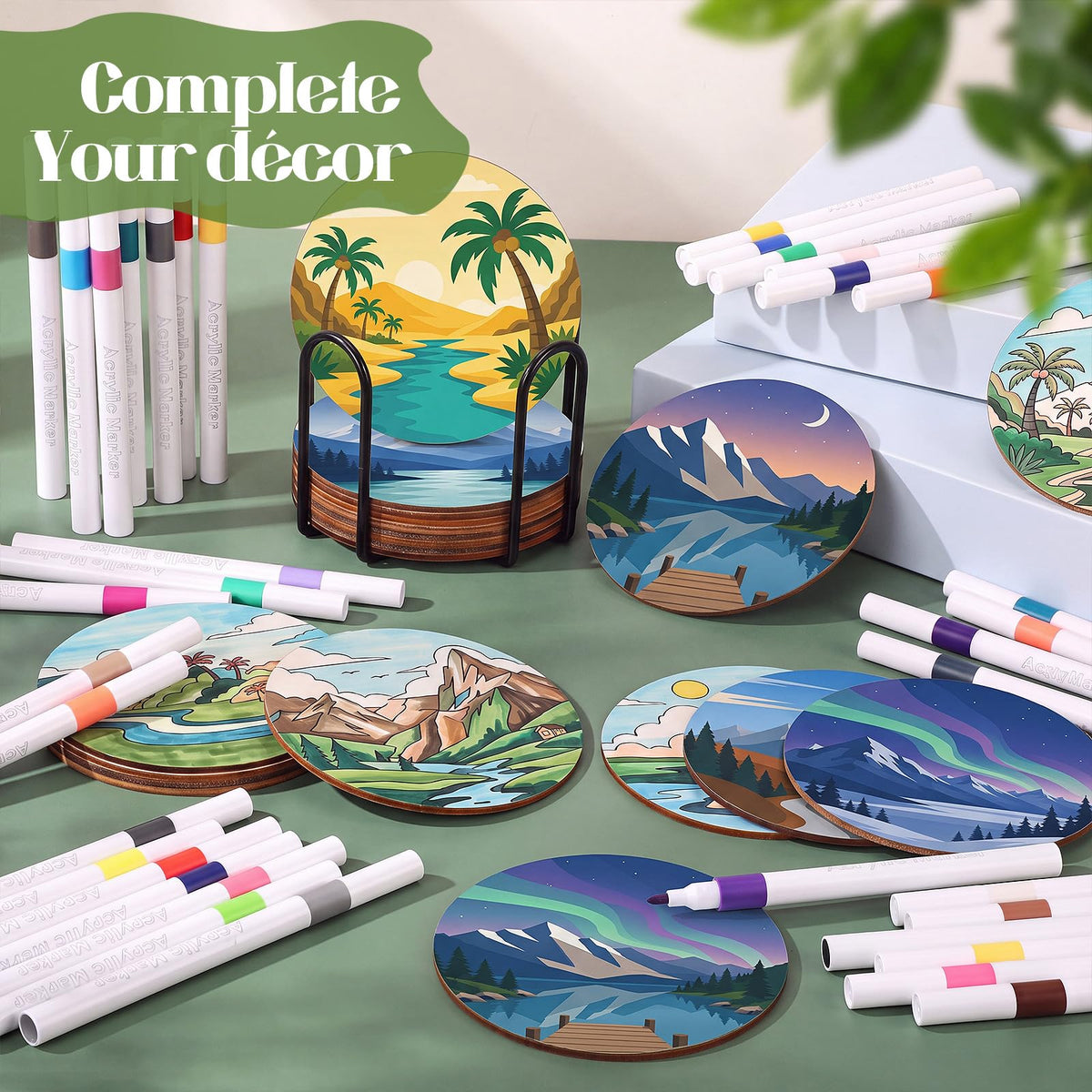 77 Pcs Wooden Coasters Paint Kit (Scenery)