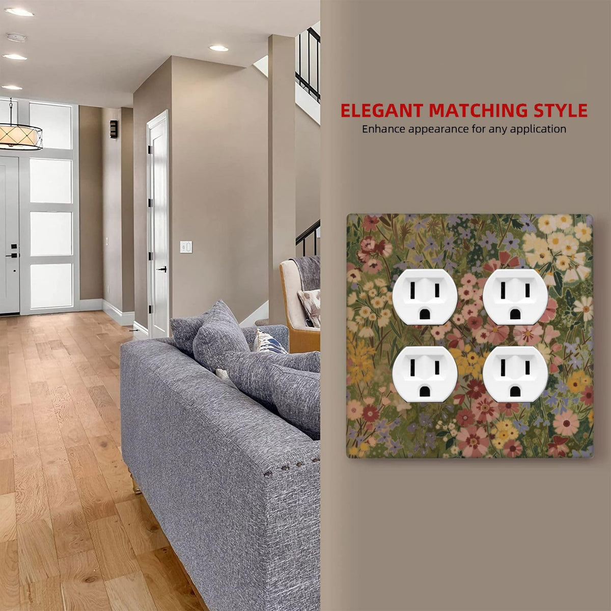 Rustic Colorful Floral Vintage Flower 2 Gang 2 Duplex Combination Light Switch Cover Decorative Combo Dual Device Receptacle Switch Face Wall Plate (Rustic Colorful Floral Vintage Flower / 2 Gang2 Duplex)