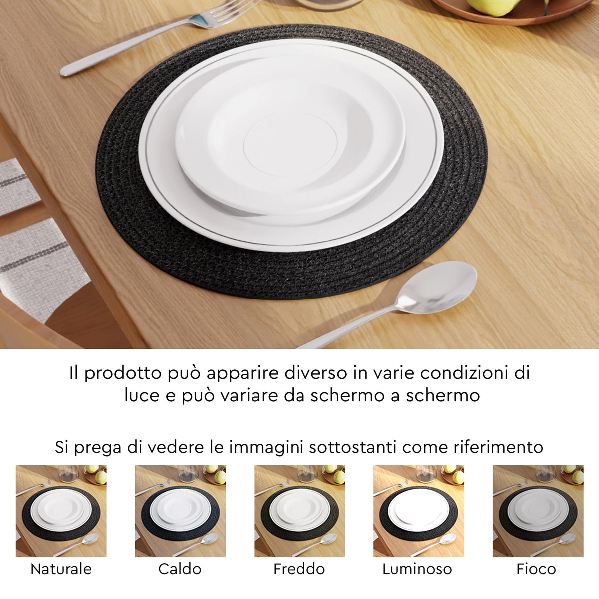 Placemats Round Cotton Dining Table Mats 13" (Black / 13" (Set of 6))