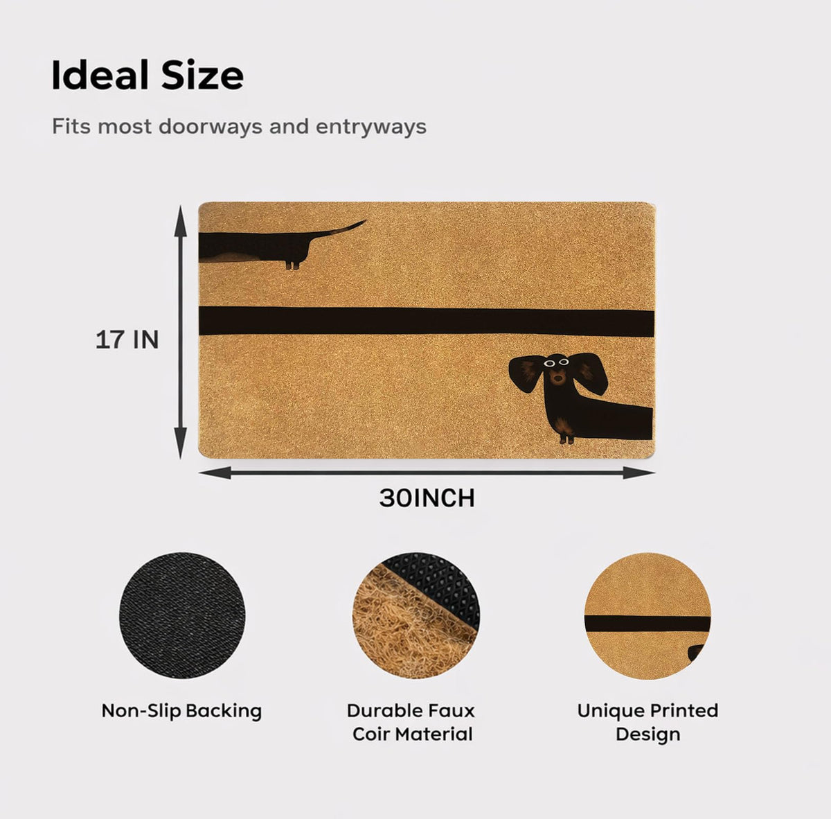 Extra Long Dachshund Wiener Dog Coir Welcome Doormat 17x30 (Minimal Dachshund)