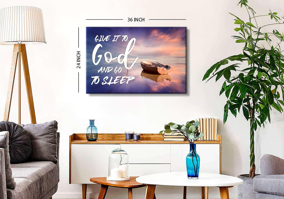 Give it to God and Go to Sleep Canvas Wall Art Christian Quotes Wall Decor Beach Themed Religious Pictures Prints Artwork Bedroom Kitchen Painting Christian Bible Verse Artwork Home Decorations 24x36" (36"L x 24"W / God)