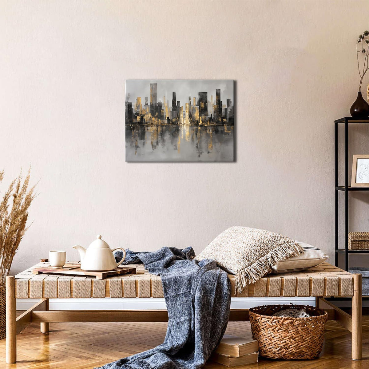 Abstract New York City Wall Art NYC Skyline Wall Decor for Living Room Black and Gold Cityscape Canvas Prints Morden Minimalist Aesthetic Posters Artwork for Bedroom Office Home Decorations 12x16” (16"L x 12"W / New York)
