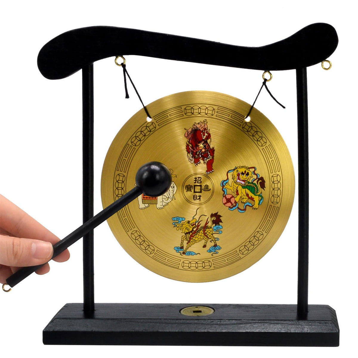 Feng Shui Brass Gong Four Divine Beasts Bring Wealth and Treasure Desktop Decoration (Fh1308)