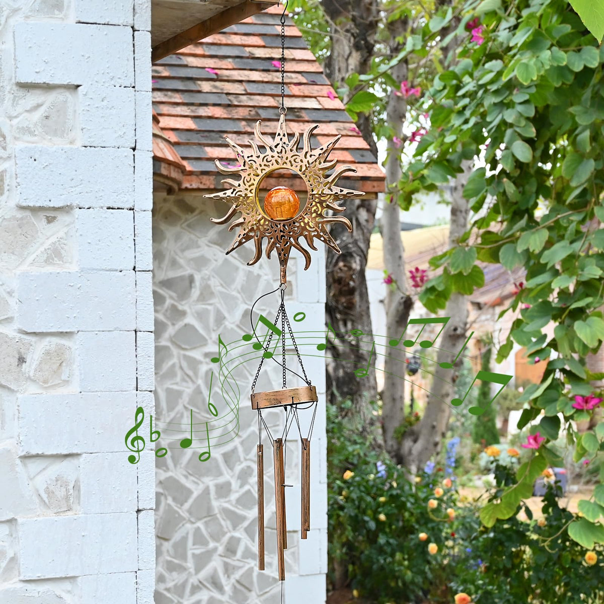 Solar Sun Wind Chimes 46" Long Outdoor
