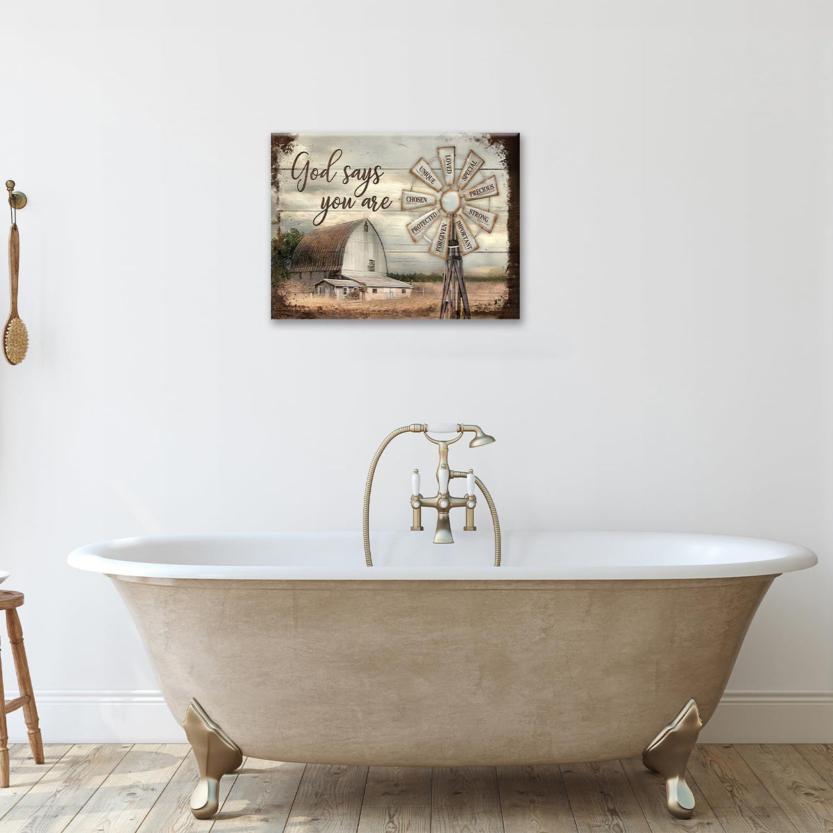 Rustic Farmhouse Inspirational Wall Art God Says You Are Pictures Wall Decor Christian Canvas Prints Barn Windmill Decorations Painting Artwork Office Home Decor For Church Bathroom Bedroom 20L" X 24W" (Farmhouse Barn / 20"L x 24"W)