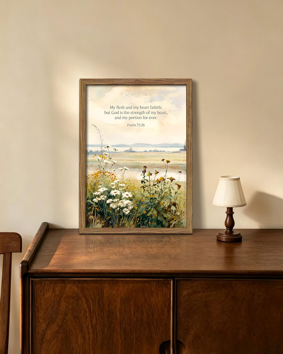 Psalm 73 26 Christian Framed Canvas Wall Art (A-Bible / 16"L x 12"W)