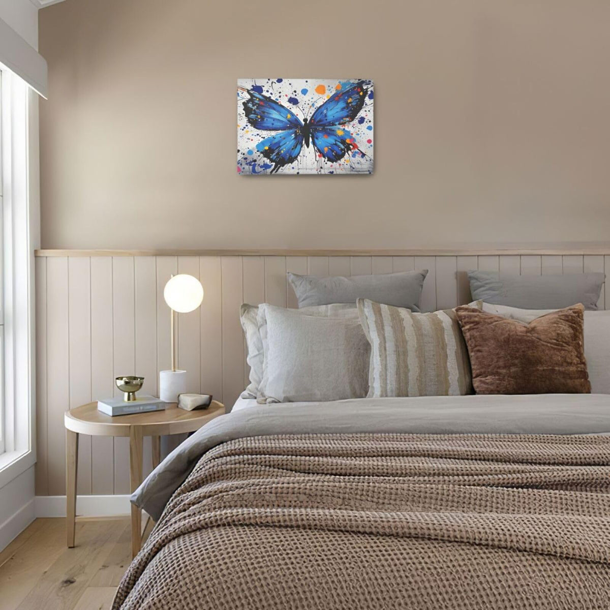 Banksy Butterfly Wall Art Blue Butterfly Street Art Graffiti Wall Decor Pictures Painting Canvas Artwork Framed Decoration Gifts for Women Girl Living Room Bedroom Office 16"x24" (butterfly / 24L"×16W")