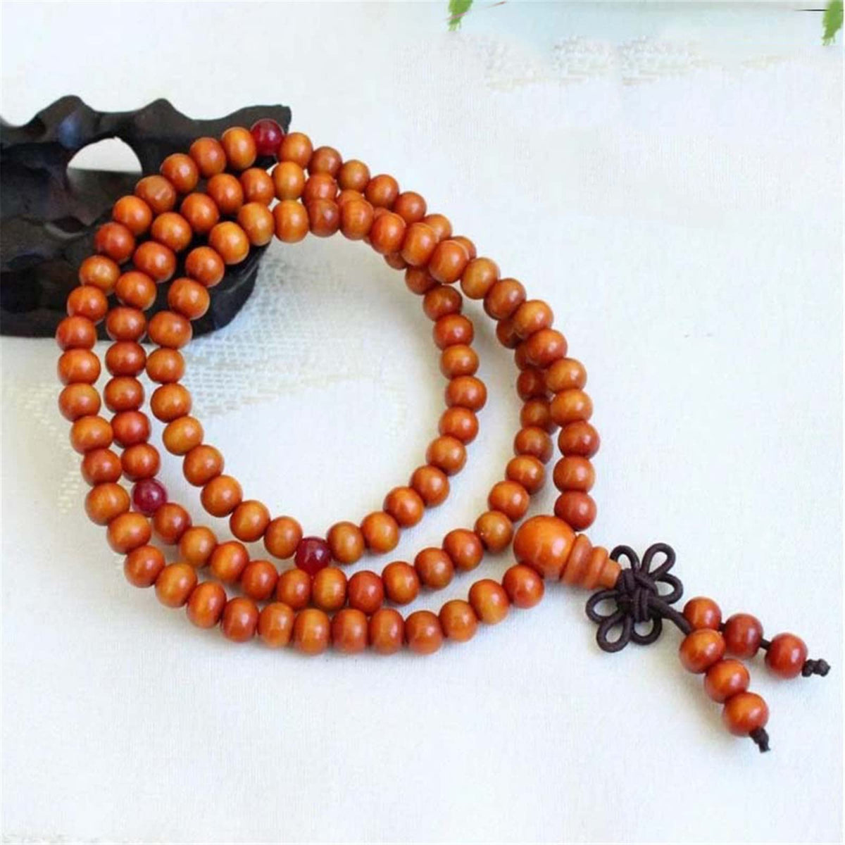 108 Mala Wooden Beads Bracelet Necklace Elastic Healing Wood Sandalwood Seed Buddhist Bracelet for Women Men Buddha Prayer Meditation Money Wealth Drawing Jewelry (D 4pcs 8mm brown)