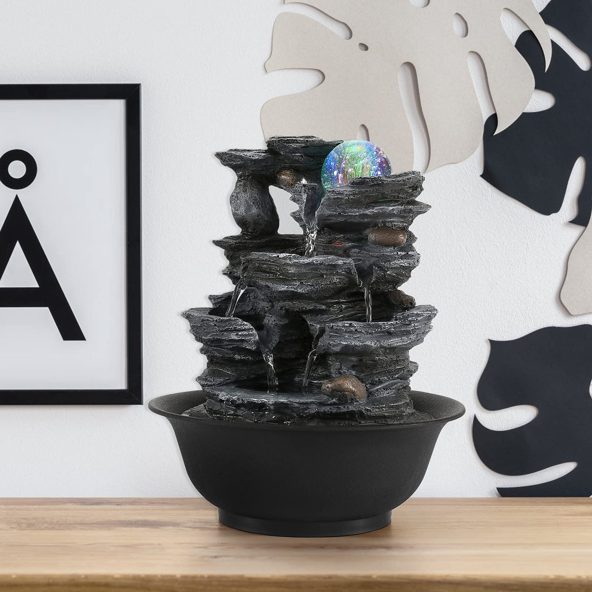Tabletop Water Fountain Waterfall Fountains Indoor with LED (Style 6)