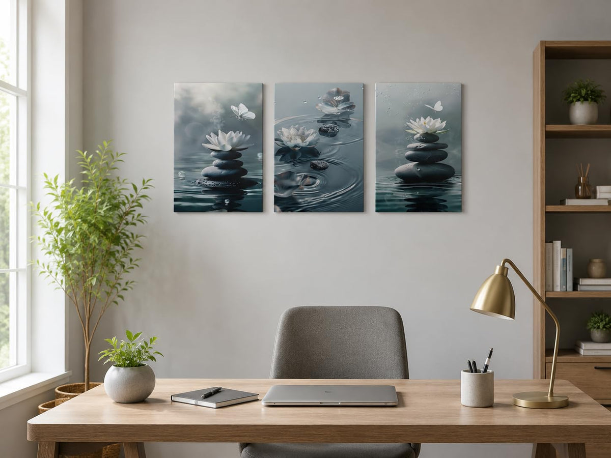 Zen Lotus Canvas Wall Art Framed Meditation Spa Room Home Decor 12x16 Inch (Zen Lotus(3 Panels) / 16"L x 12"W)