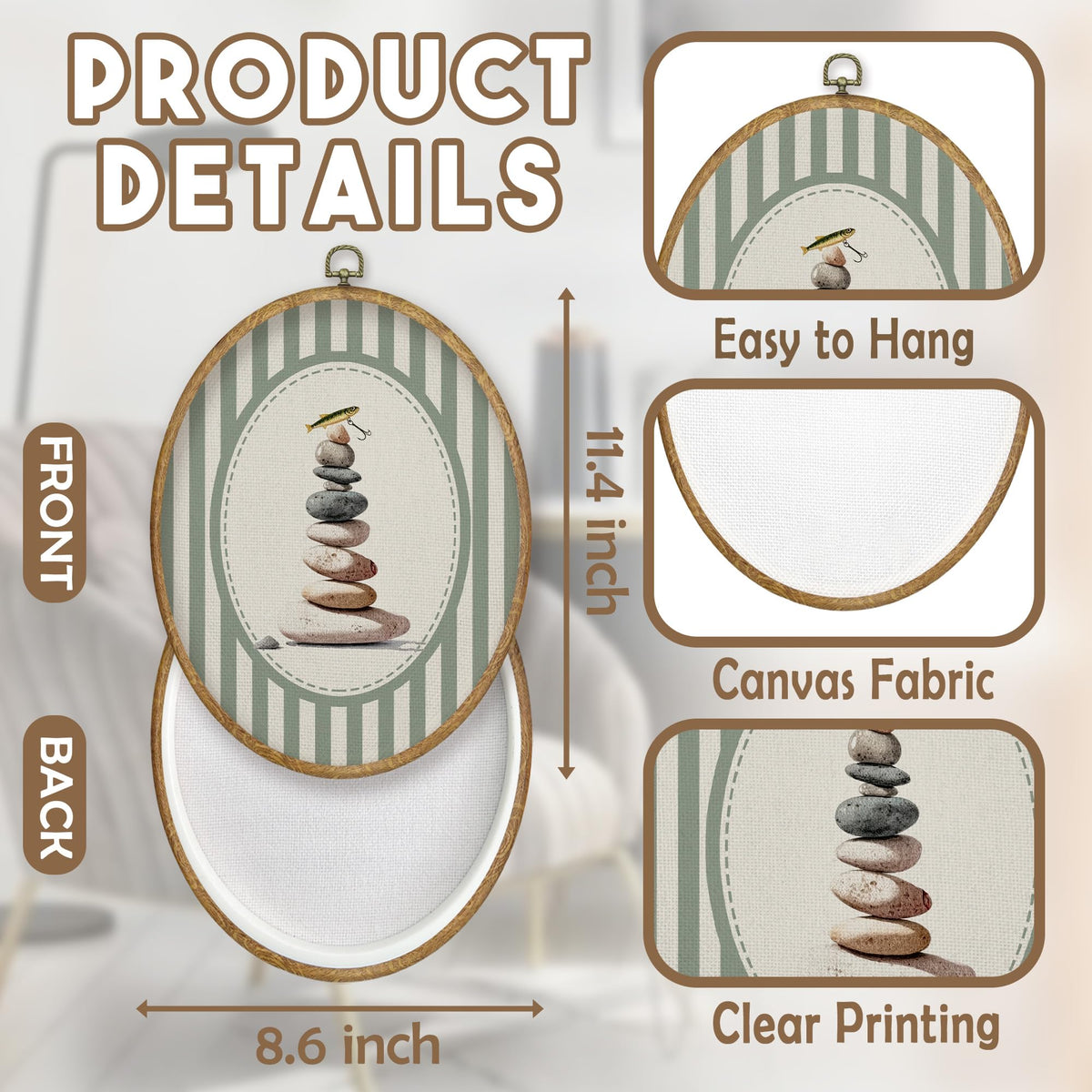 Stacking Stones Fish Zen Oval Wall Art Decor (Color038)