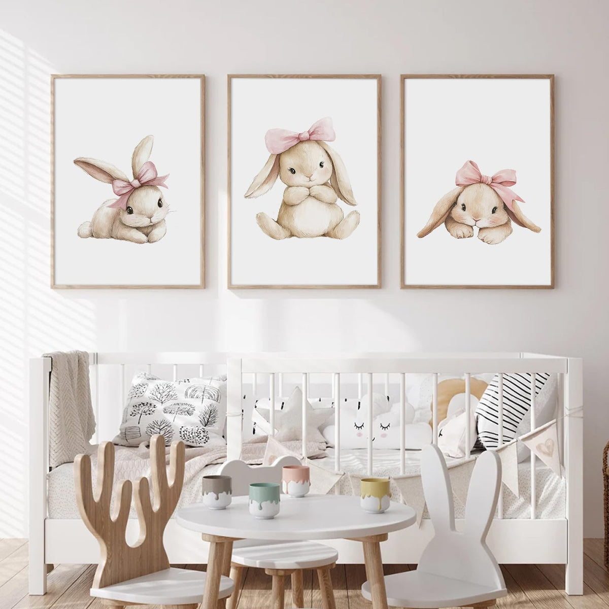Nursery Bunny Wall Art Decor Bunny Prints Baby Girl Room Canvas Wall Art Decor Pink Baby Girl Nursery Painting Woodland Rabbit Spring Artwork Poster for Bedroom 12x16x3 Inch Unframed (12x16 Inch Unframed / Cute Rabbit Prints)