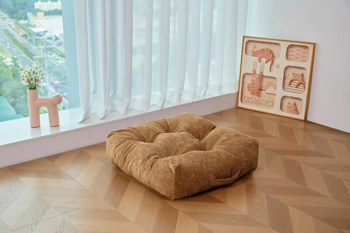 Floor Pillow Cushion for Adults Sitting (22 x 22 x 6 inches / Square Caramel Brown)