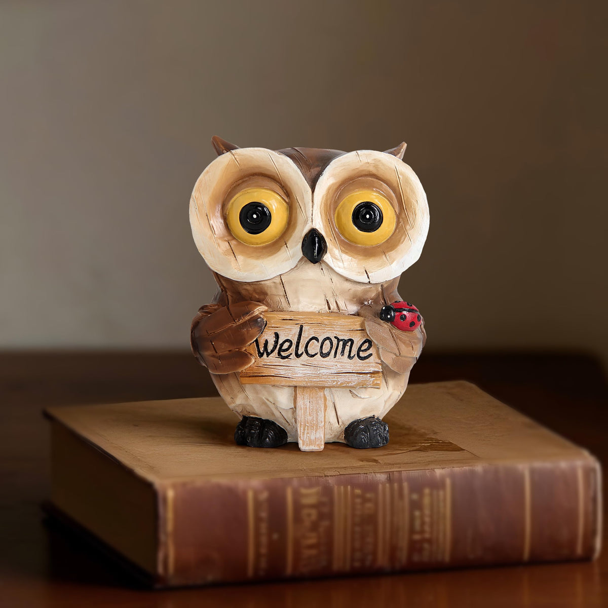 Small Owl Garden Decor Welcome Sign Outdoor Statue for Yard Patio Entryway (Brown-owl1)