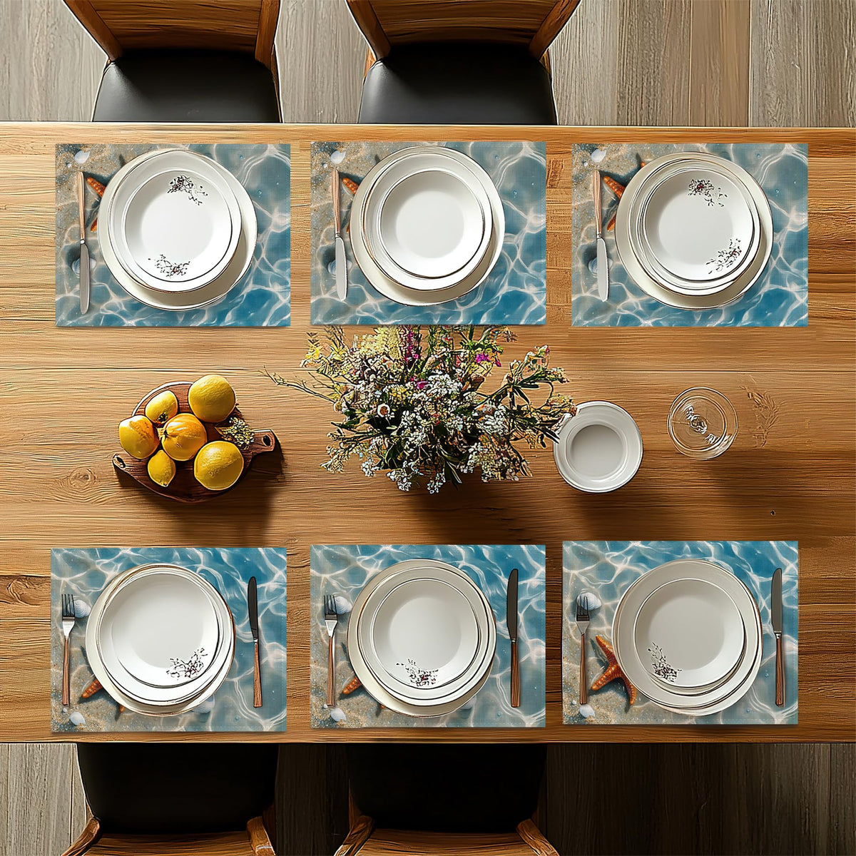 Beach Starfish Placemats Set of 6 (Beach Starfish Coral Seashell)