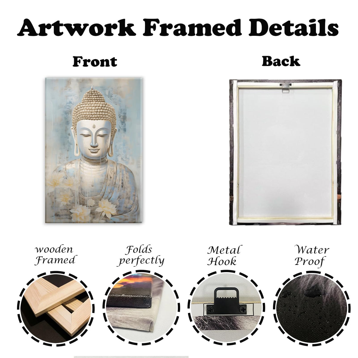 Buddha Wall Art Gold Buddha Statue With Lotus Picture Print On Canvas Watercolor Zen Posters Wall Decor Religious Framed Artwork Home Decoration (Buddha-2 / 24L" x 16W")