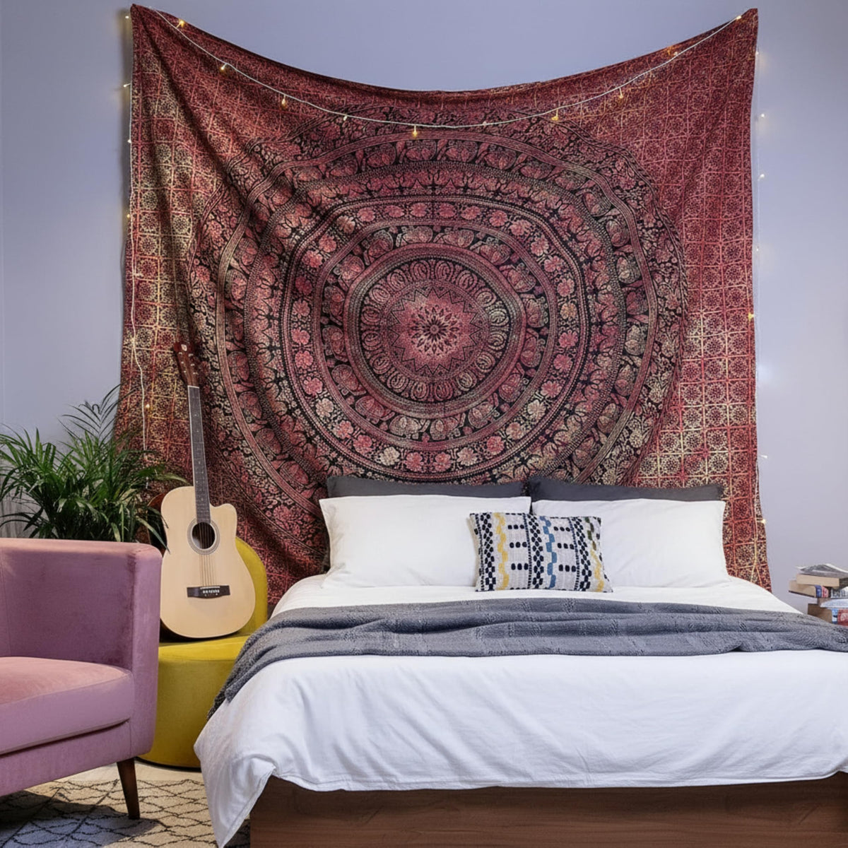Cotton Mandala Tapestry (Orange / 90"L x 108"W)