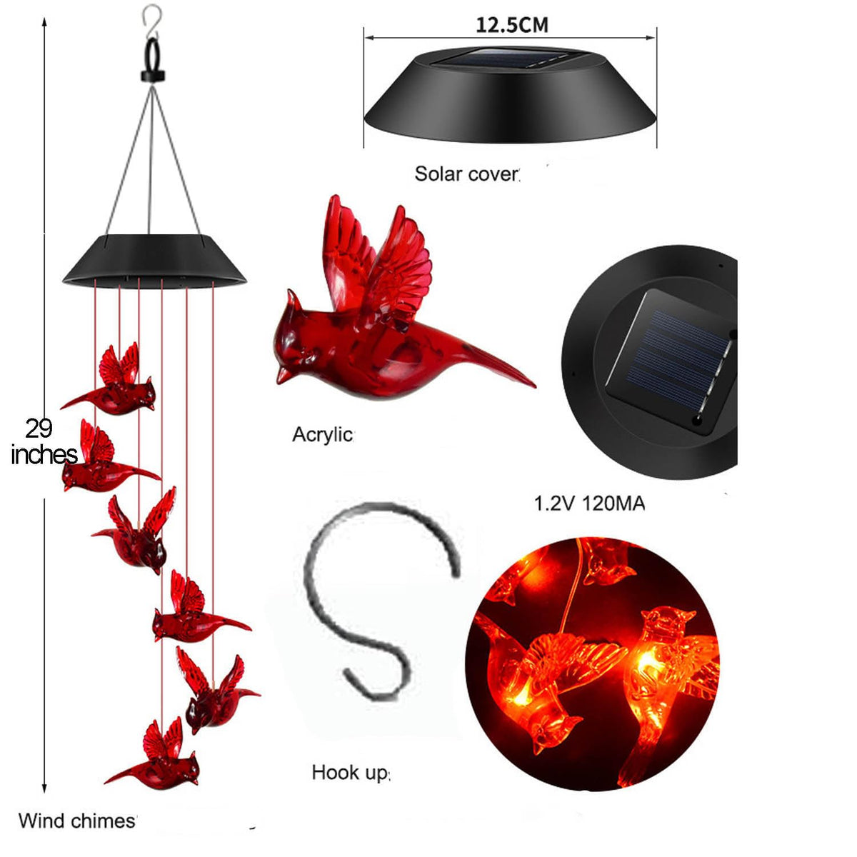 Cardinal Solar Wind Chimes for Outside