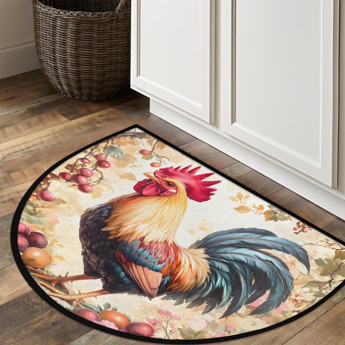 Rooster Animal Half Round Rug Half Moon Door Mat Half Circle Rugs (A:b-color 9)
