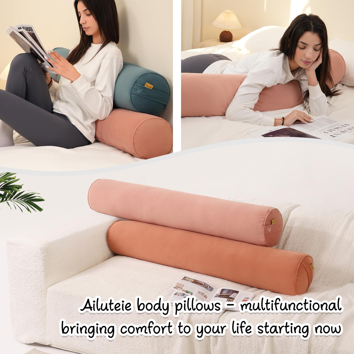 Long Round Body Pillow for Adults (Blush Pink / 39.37"*7.87")