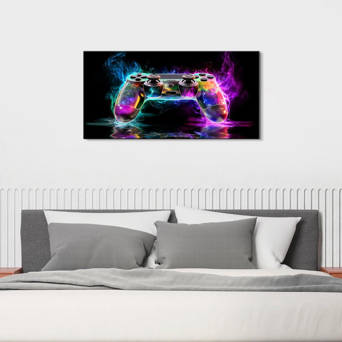 Boys Room Gaming Wall Art Graffiti Game Posters for Bedroom Playroom Wall Decor Abstract Street Pop Gamer Painting Purple Blue Controller Canvas Prints Modern Artwork Office Home Decorations 20x40" (40"L x 20"W / Game)