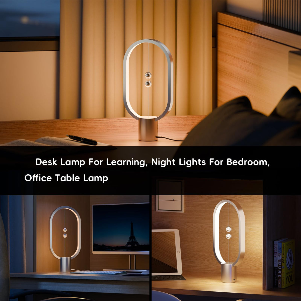 Table Lamp for Bedroom (Silver-15.7")