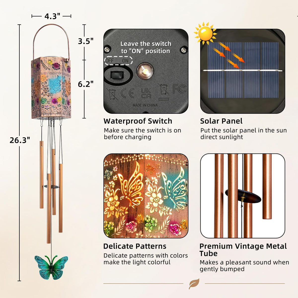 Butterfly Solar Wind Chimes for Outside (Butterfly)