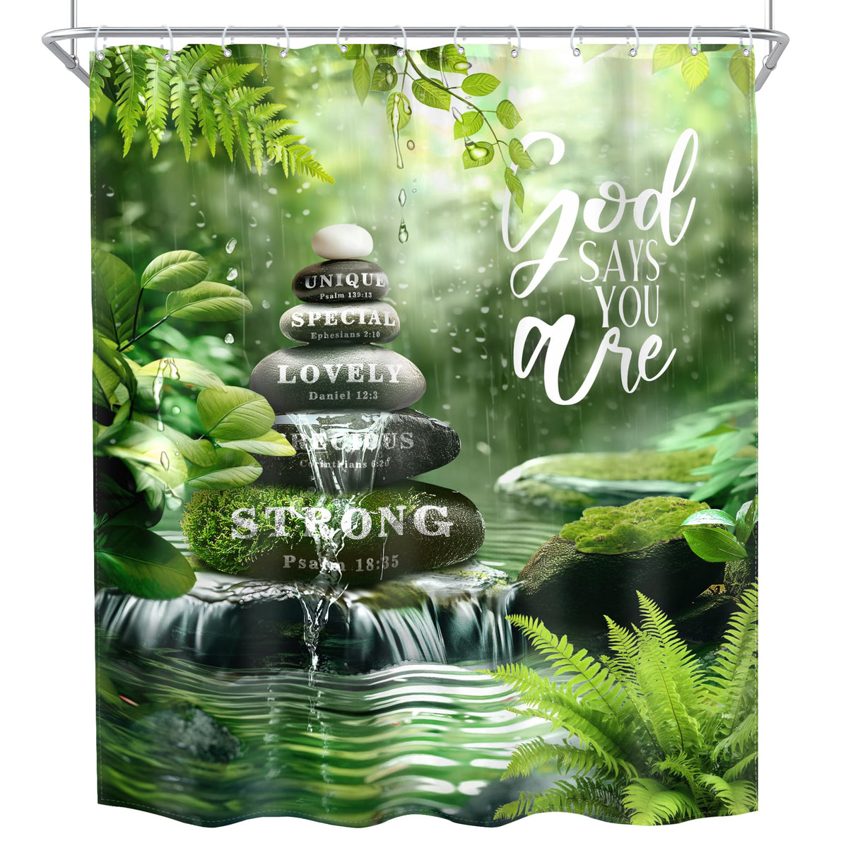 Zen Stone Shower Curtain 60Wx72H Bible Verse Green Inspirational Bathroom (C2-green / 60"W x 72"L (Pack of 1))