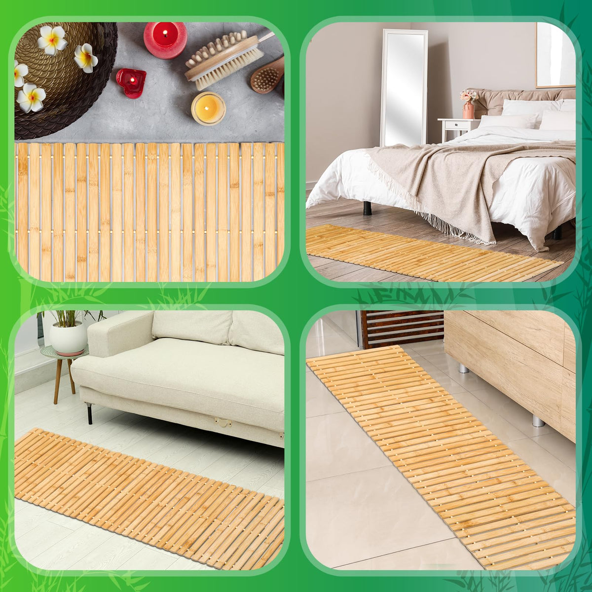 Bamboo Bath Mat Large Long Wood Bath Mat (Natural Slat)