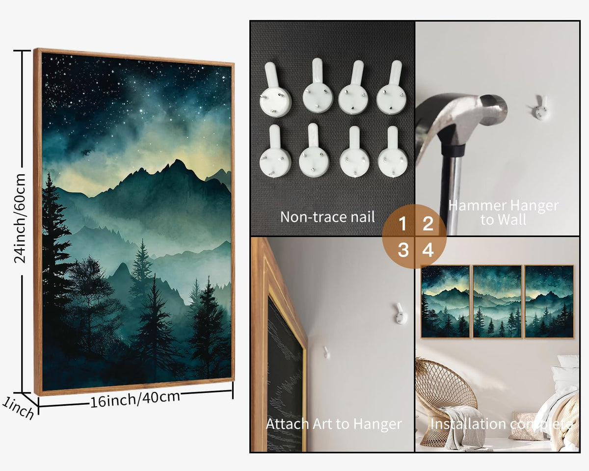 Misty Mountain Framed Canvas Wall Art (Dark Night woodland / 24"L x 16"W)