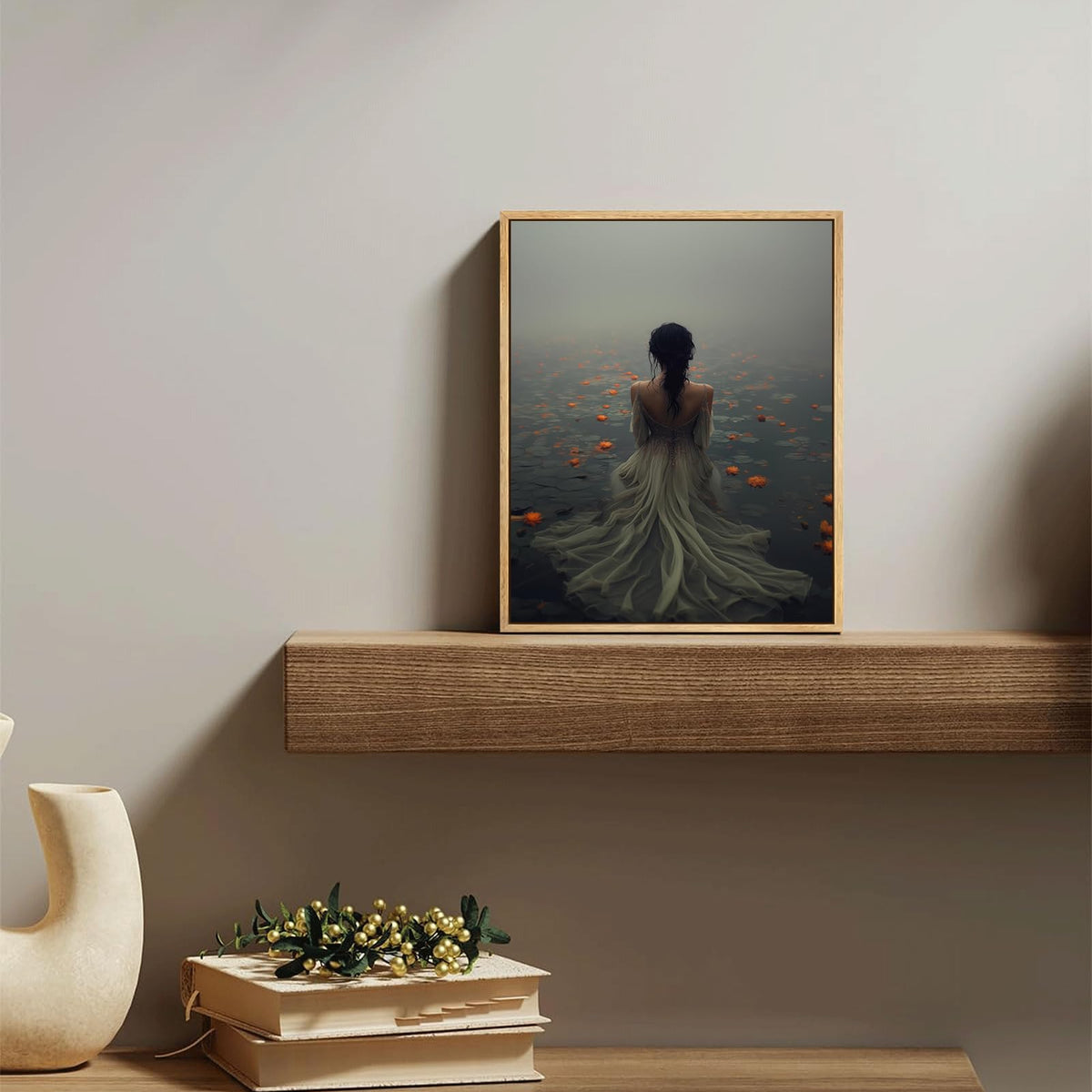 Framed Dark Academia Wall Art Lady in the Lake Moody Victorian Wall Decor Pictures Gothic Cottagecore Posters Prints Vintage Halloween Aesthetic Paintings for Gallery Bedroom Decoration 8x10in (Lady / 10"L x 8"W)