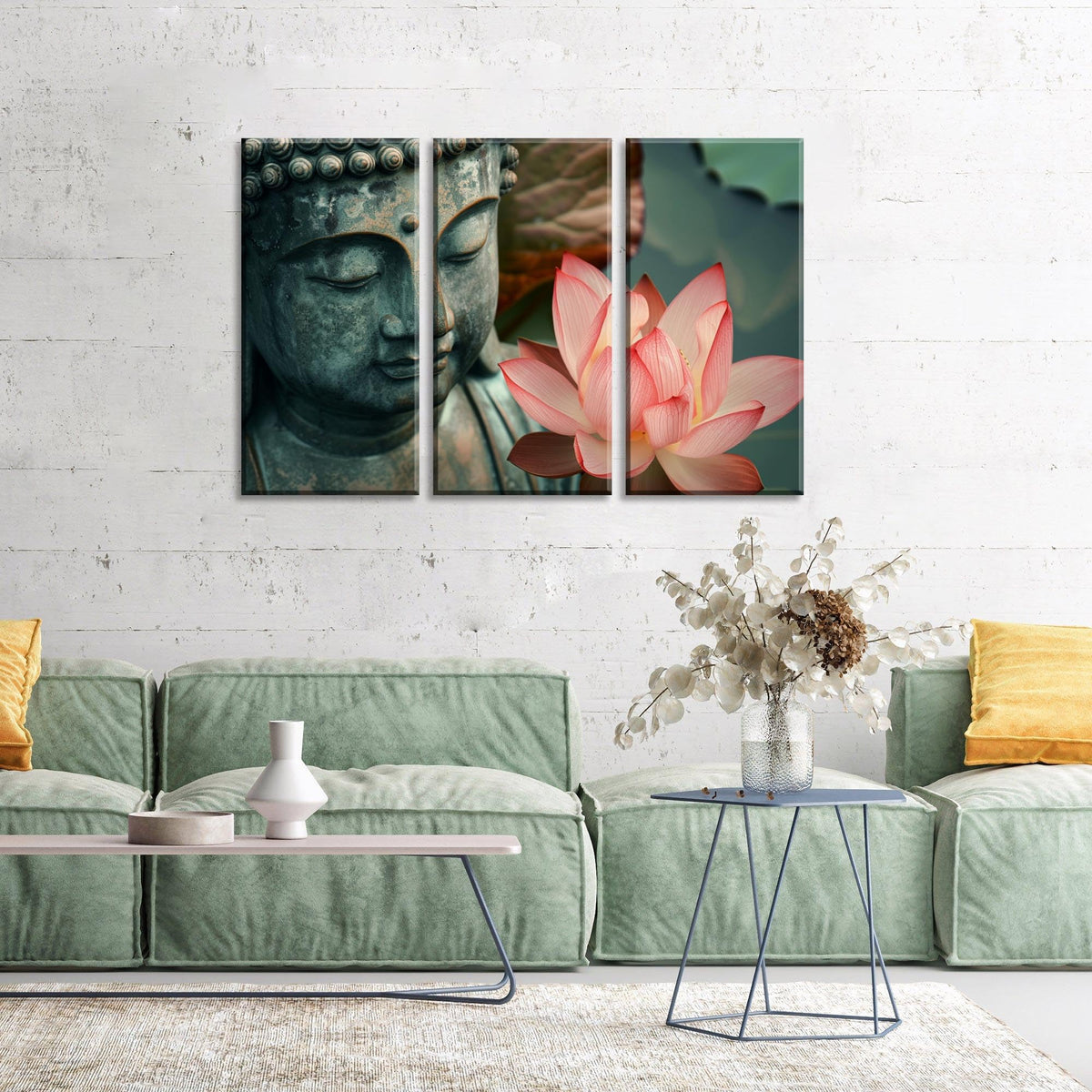 3Pcs Zen Buddha Lotus Flower Canvas Wall Art Spiritual Decor for Meditation Peaceful Home Decor Asian Cultural Symbolism Tranquil Art for Living Room Bedroom Office Ready to Hang (16"L x 32"W / 3PCS-Buddha)