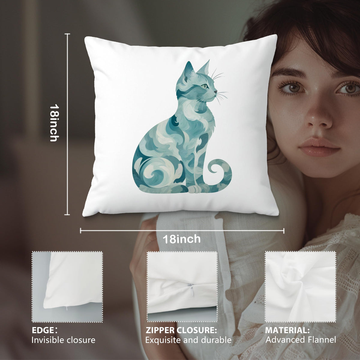 Abstract Blue Sea Cat Pillow Covers 18x18 (Style20)
