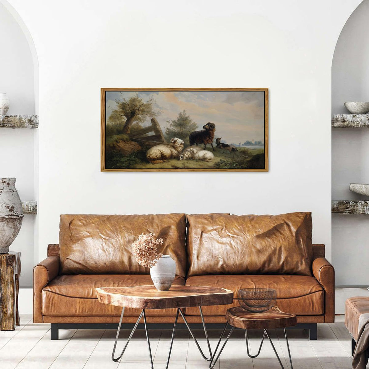 Farmhouse Sheep Wall Art Framed (20"L x 40"W / Sheep)