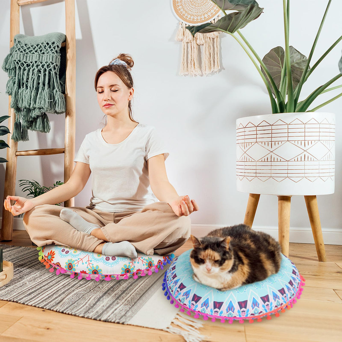 12 Pcs Floor Cushions 16" Boho Kids Seating Classroom (Round)