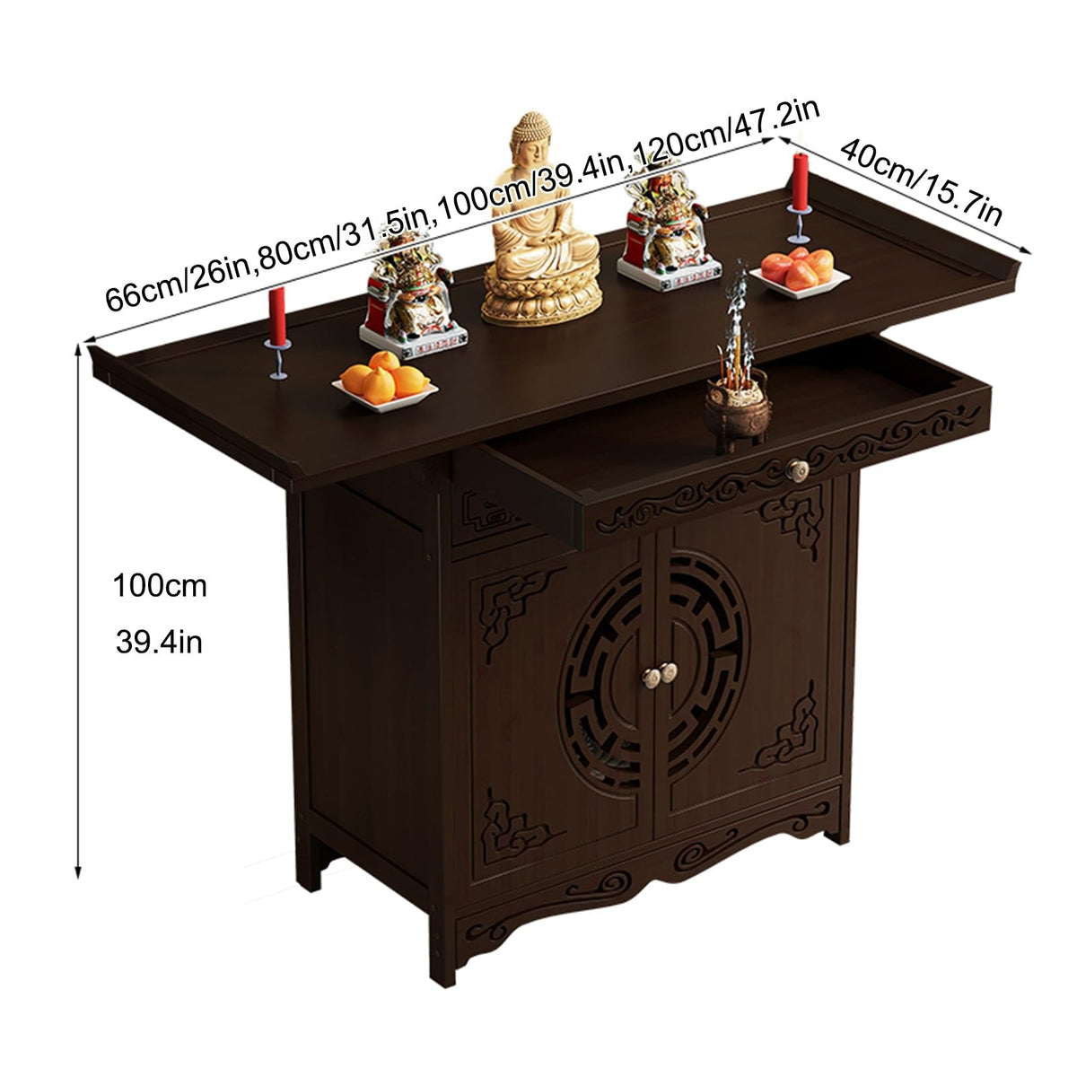 Altar Table Meditation Table with Cabinet Door (Red / 120*40cm/47.2*15.7in)