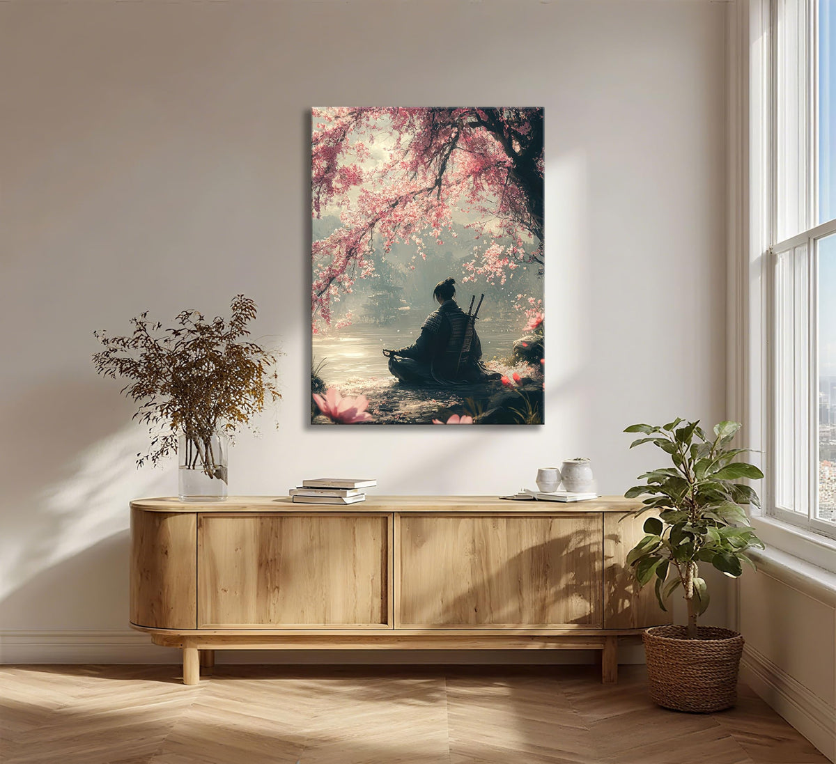 Japanese Sakura Samurai Canvas Wall Art (Sakura Samurai / 36"L x 24"W)