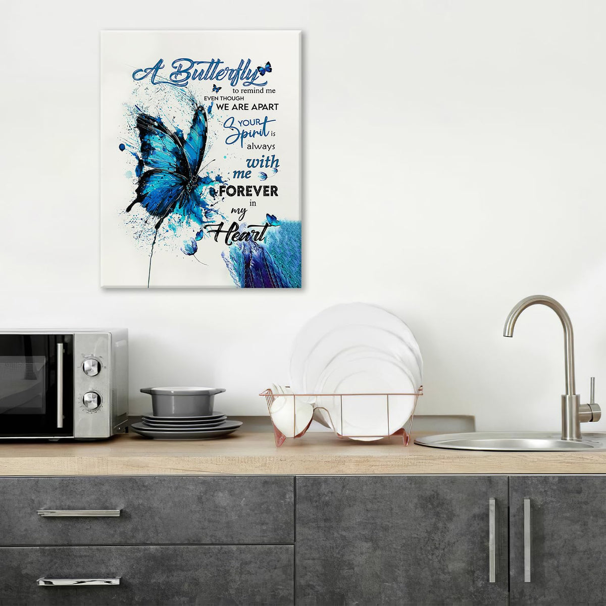 Blue Butterfly Canvas Wall Art Watercolor Butterfly Pictures Wall Decor Inspirational Quotes Prints Painting Framed Artwork Decoration for Bathroom Bedroom Living Room Office 20"x24" (24"L x 20"W / Watercolor Butterfly)