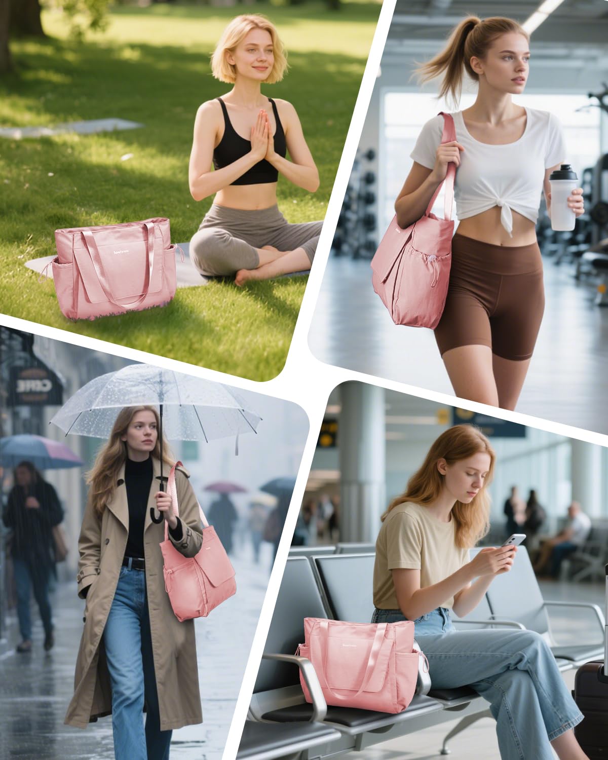 Yoga Mat Bag Waterproof Tote Gym Bag Mat Carrier W (Lotus Root Pink)