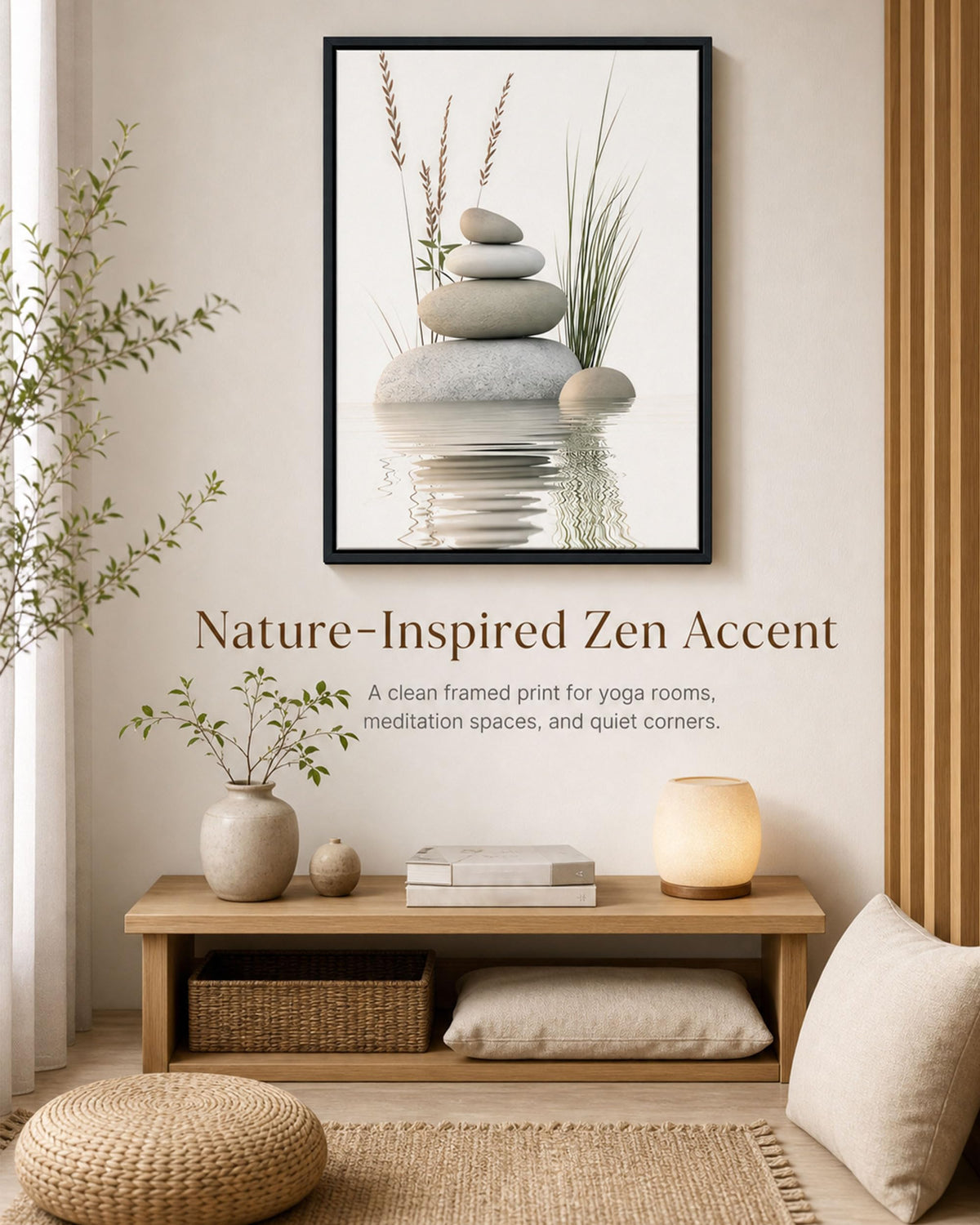 Framed Zen Stone Spa Canvas bathroom Wall Art (Framed Zen / 24"L x 16"W)