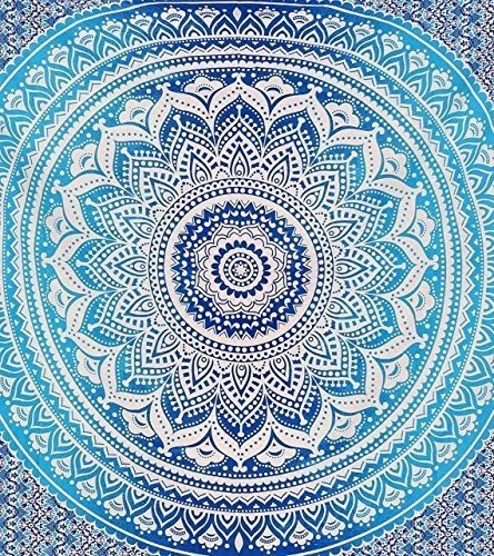 Tapestry Wall Hanging Hippie Ombre Mandala Bohemian Hippy Psychedelic Design Indian Indian Magical Tapestries Bedspread 84 x 90 Inches (90"L x 84"W / Blue)