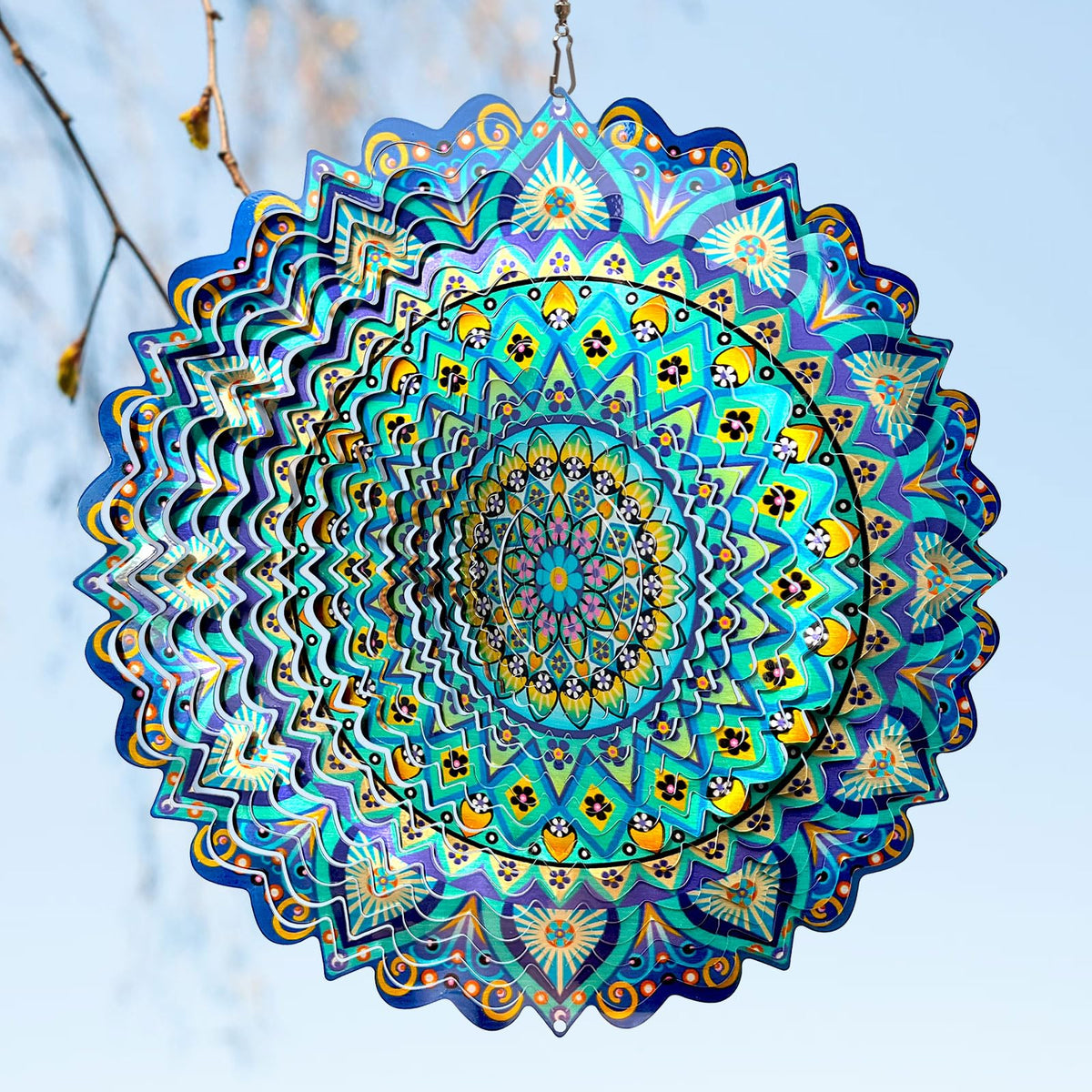 Wind Spinner Mandala Peacock Blue Ocean (009-6mandala Peacock Blue Ocean)