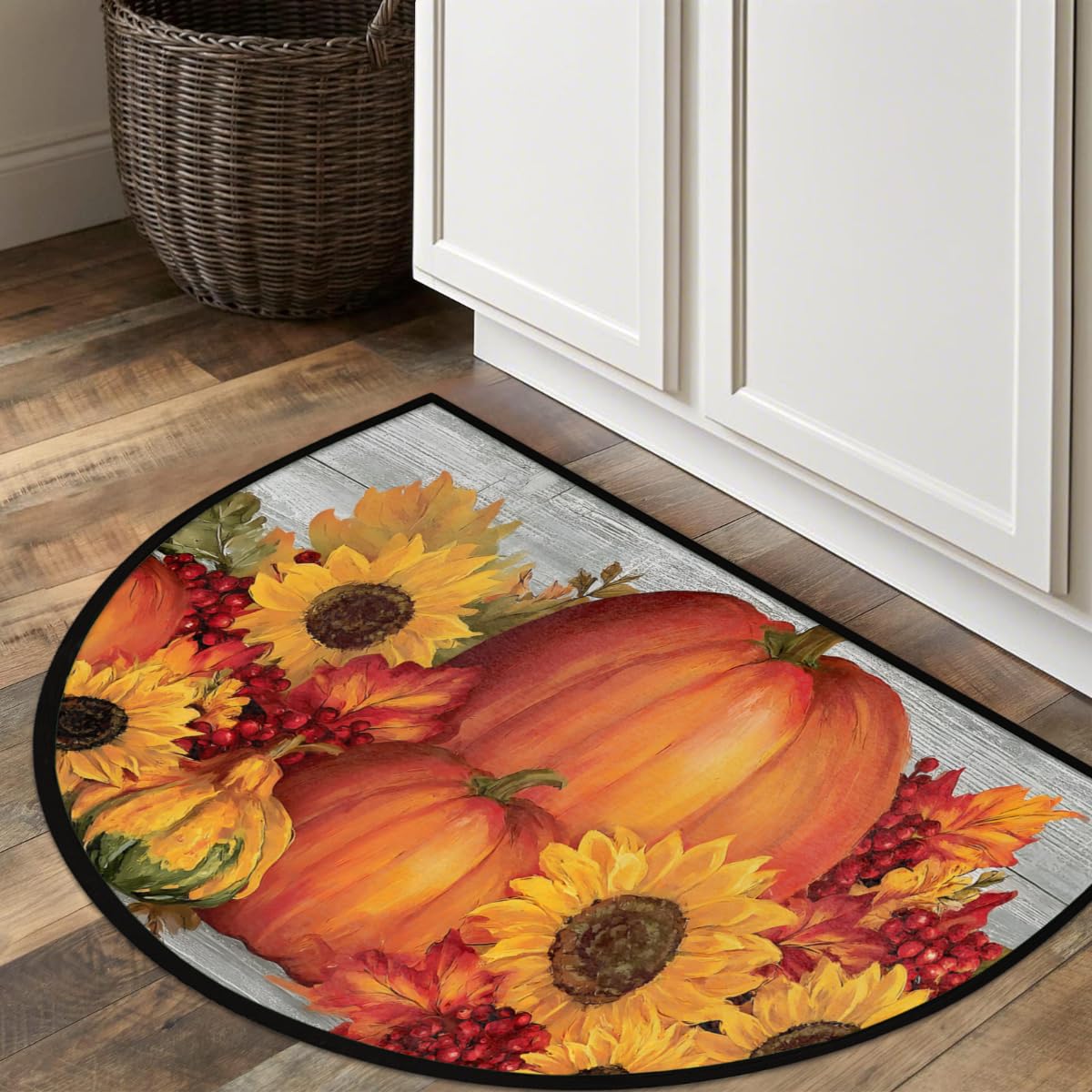 Autumn Half Round Door Mat Non (A-01 Autumn Pumpkins Sunflowers)
