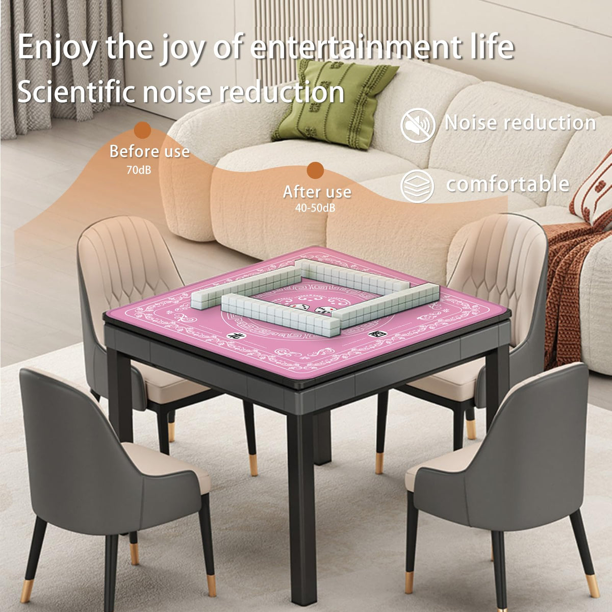 Mahjong Mat Elegant Pink with Lace Trim (Pink-blue and White Porcelain)
