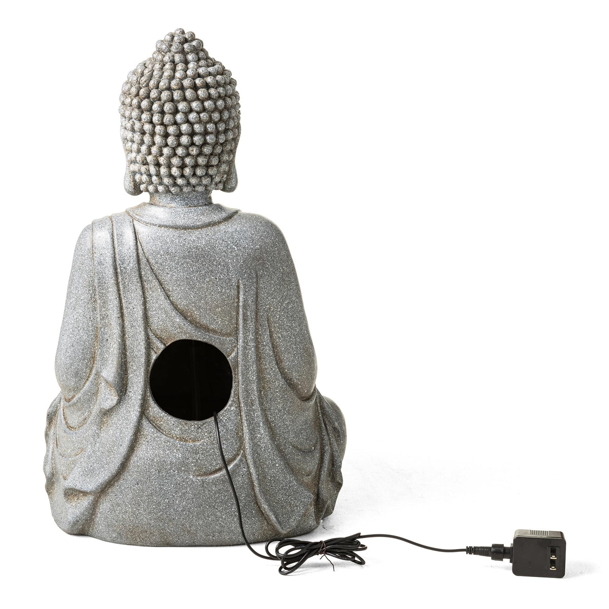 Buddha Fountain Outdoor with Pump & LED Light 23.25" H (Concrete Buddha W/Lotus Leaf&flower Basins / 23.25"H)