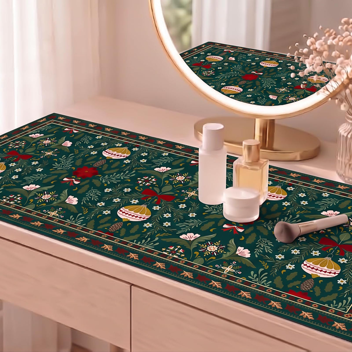 Xmas Holly Desk Mat (Dark Green Holly / 35.4" x 15.7")