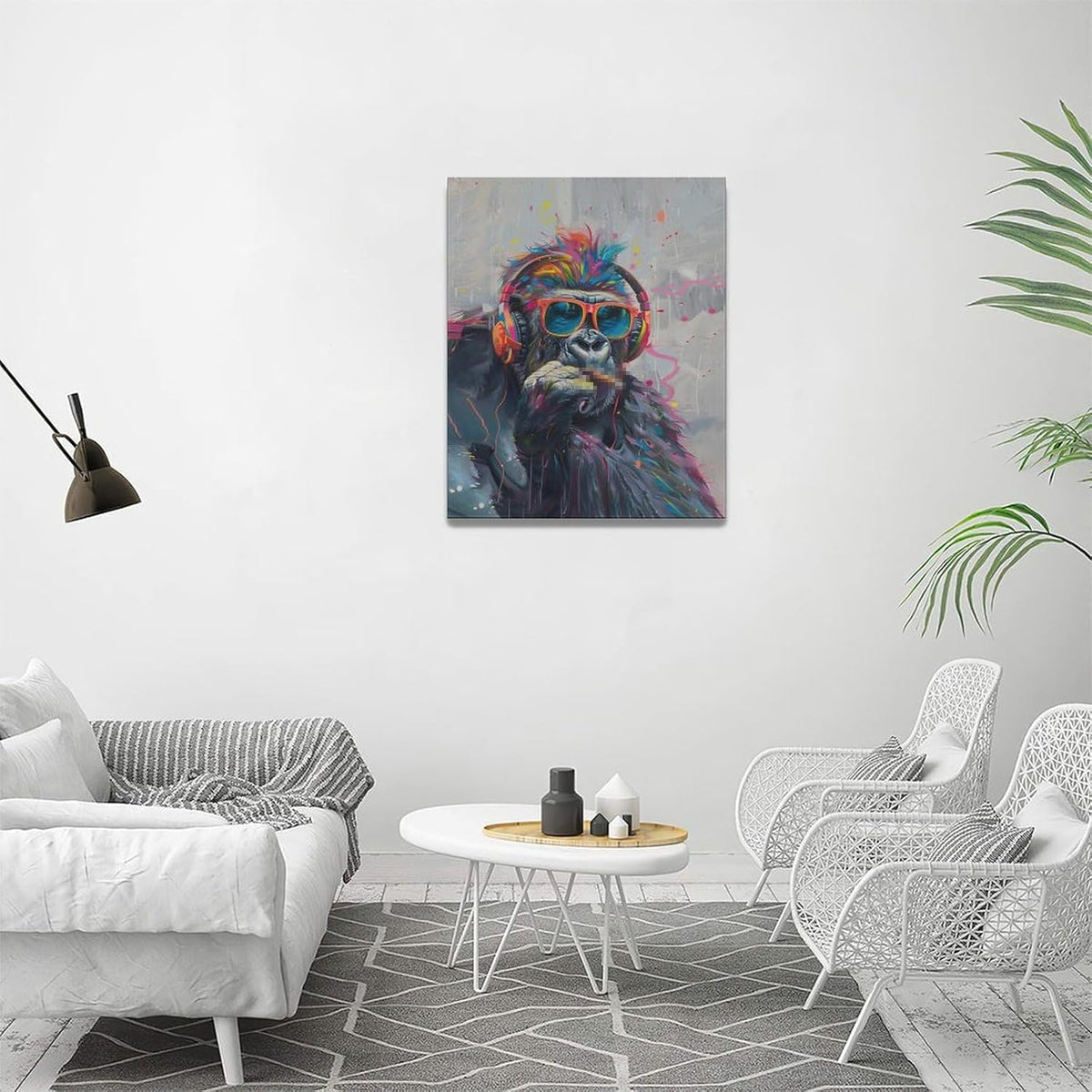 Banksy Monkey Wall Art Funny Gorilla Pictures Monkey Canvas Wall Decor Gorilla Painting Pop Home Modern Artwork Decorations Framed for Living Room Bedroom Bathroom Office 12 x 16 inch (16"L x 12"W / Monkey)
